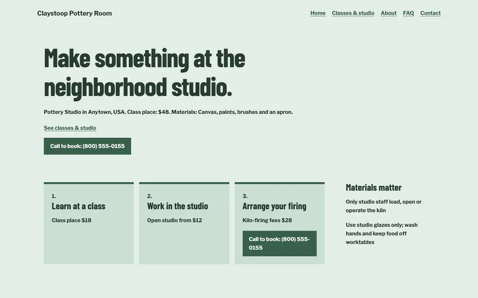 Look 1, Clay-to-kiln process: sample home page on a computer