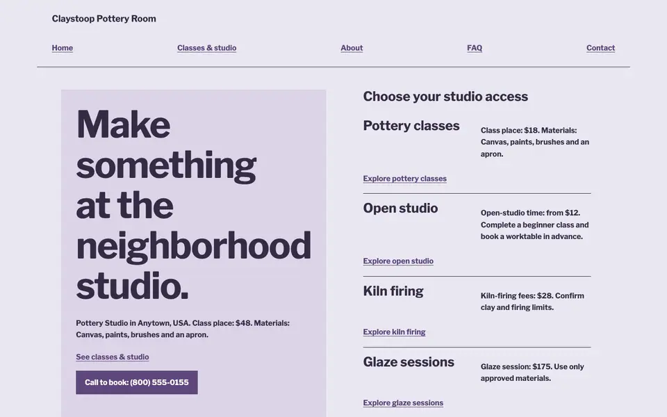 Look 2, Studio access ledger: sample home page on a computer