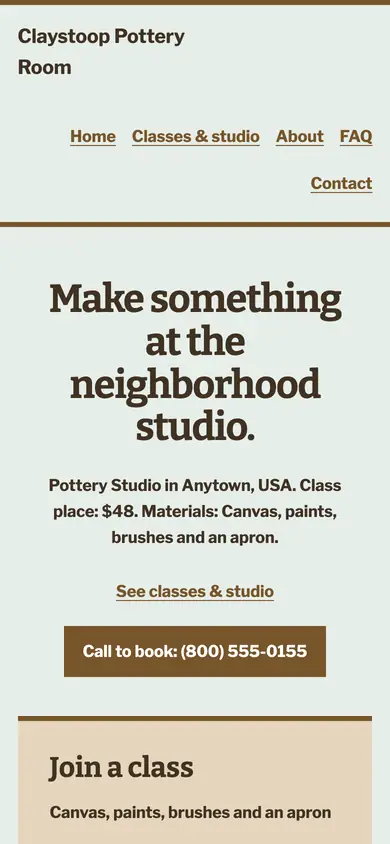 Look 3, Class and firing workbench: sample home page on a phone
