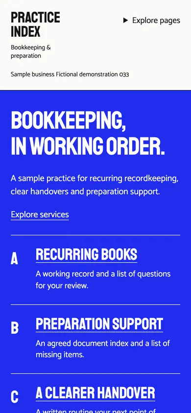 Look 1, Practice Index: sample home page on a phone