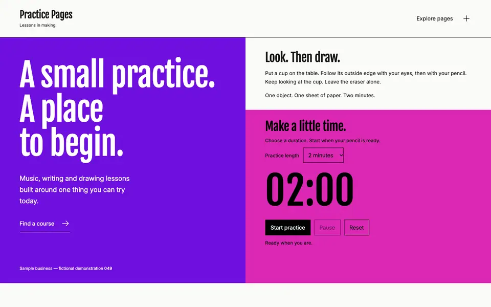 Look 1, Practice Pages: sample home page on a computer