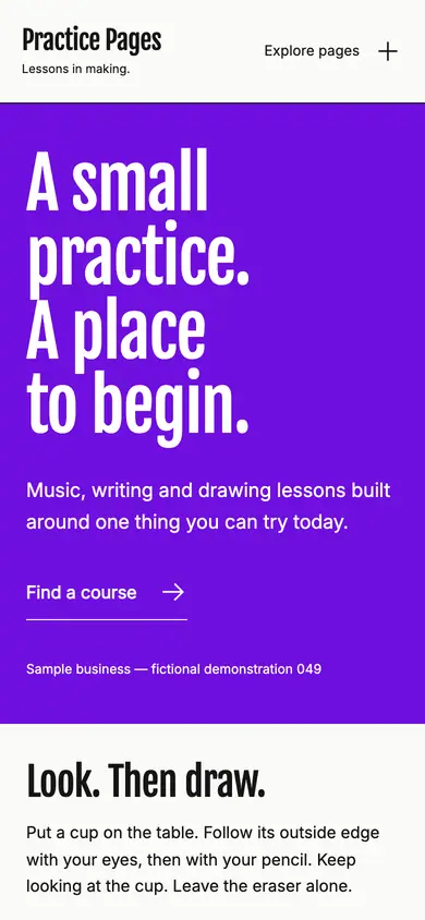 Look 1, Practice Pages: sample home page on a phone
