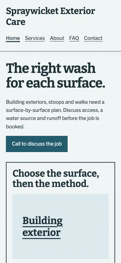 Look 1, Wash zones: sample home page on a phone