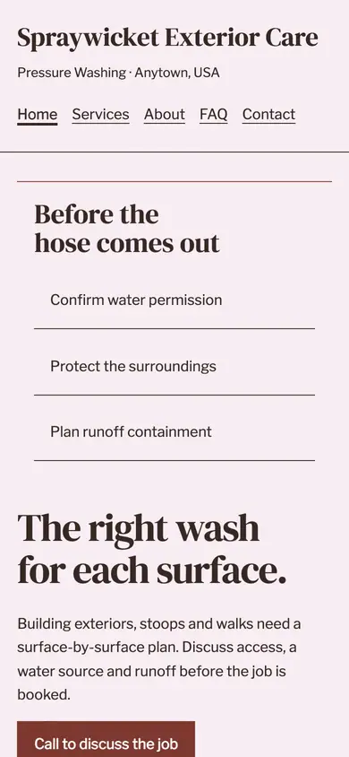 Look 2, Water and runoff route: sample home page on a phone