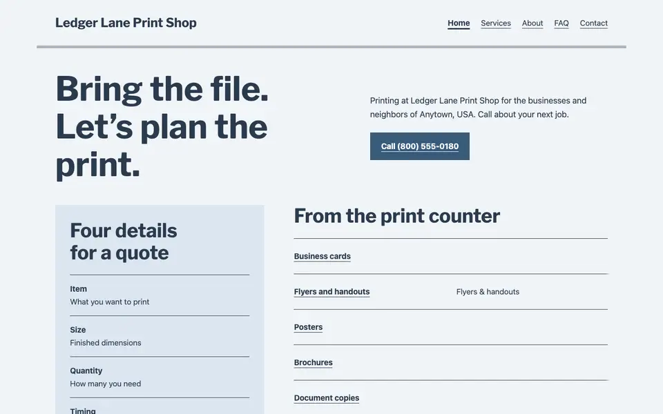Look 1, Neighborhood print work order: sample home page on a computer
