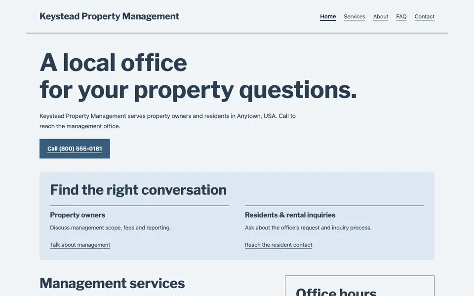 Look 1, Neighborhood property office directory: sample home page on a computer