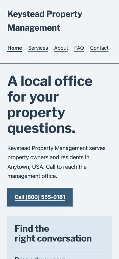 Look 1, Neighborhood property office directory: sample home page on a phone