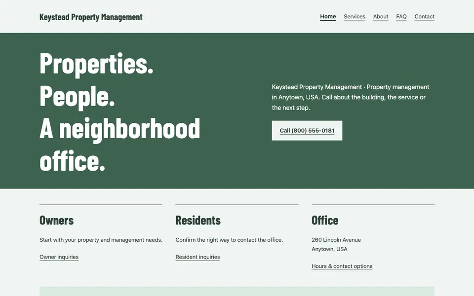 Look 2, Main-street management office sign: sample home page on a computer