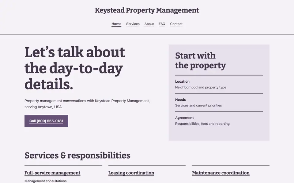 Look 3, Building management service book: sample home page on a computer