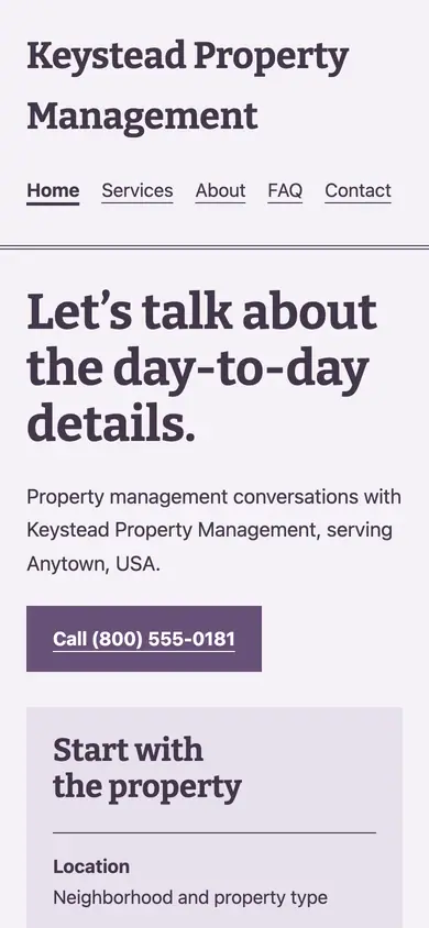 Look 3, Building management service book: sample home page on a phone