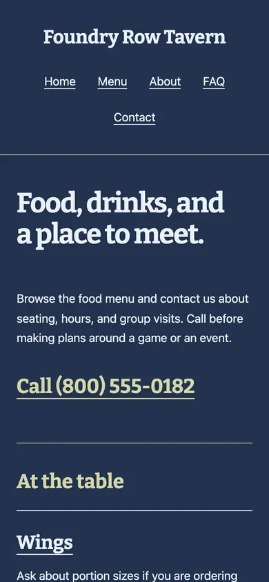 Look 1, Neighborhood stage bill: sample home page on a phone