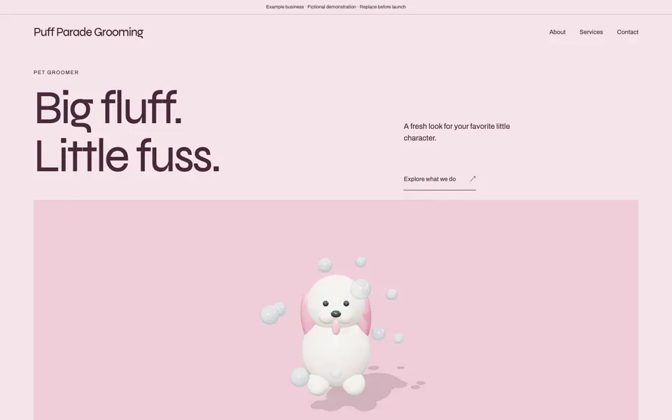Look 1, Puff Parade: sample home page on a computer