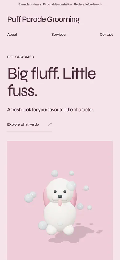 Look 1, Puff Parade: sample home page on a phone