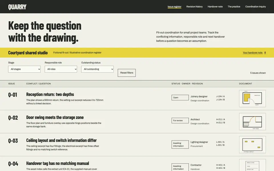 Look 1, Quarry: sample home page on a computer