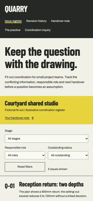 Look 1, Quarry: sample home page on a phone
