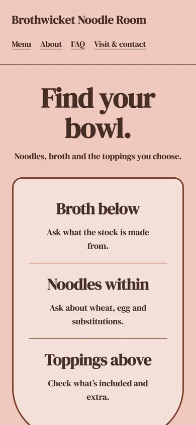 Look 2, Bowl assembly map: sample home page on a phone
