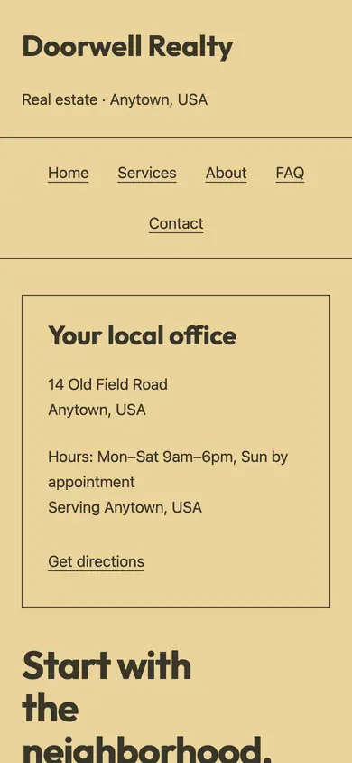 Look 2, Neighborhood block guide: sample home page on a phone