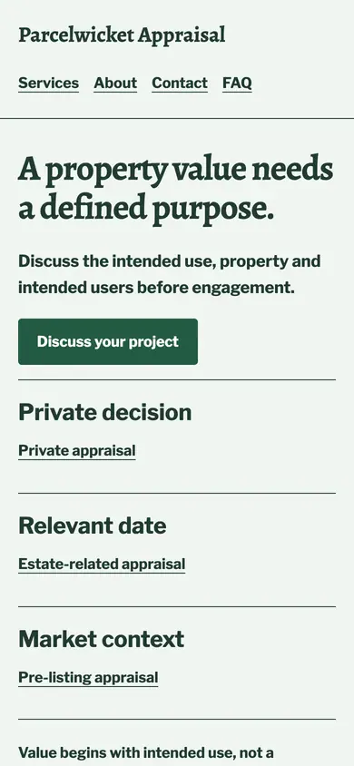 Look 1, Assignment purpose matrix: sample home page on a phone