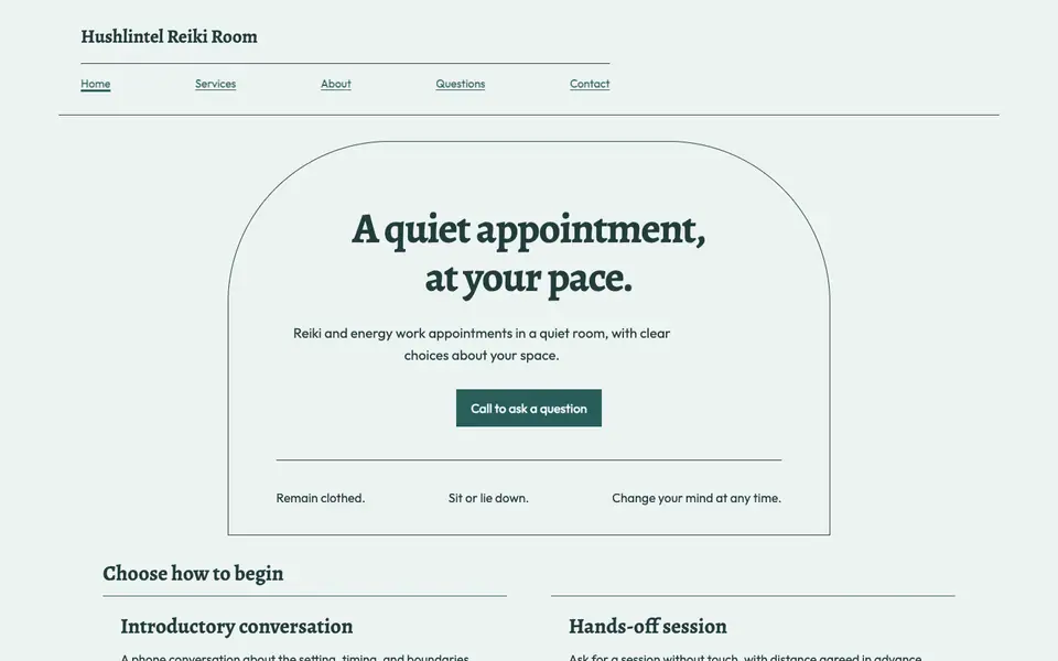 Look 2, Quiet appointment doorway: sample home page on a computer