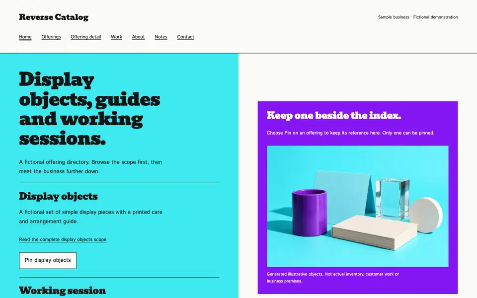 Look 1, Reverse Catalog: sample home page on a computer