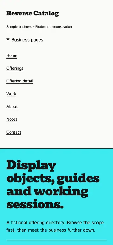 Look 1, Reverse Catalog: sample home page on a phone