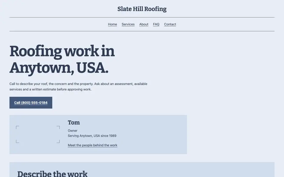 Look 1, Roofing inspection ticket: sample home page on a computer