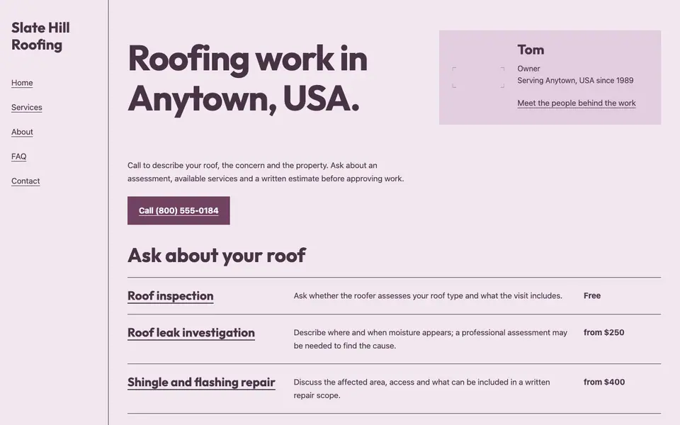 Look 3, Roof project office: sample home page on a computer