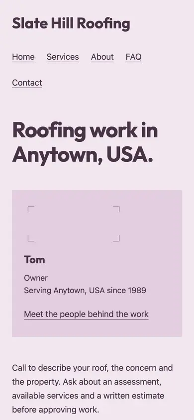 Look 3, Roof project office: sample home page on a phone