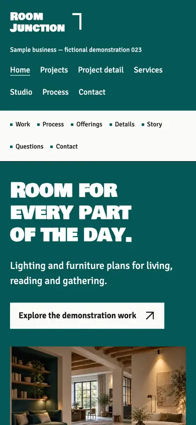 Look 1, Room Junction: sample home page on a phone