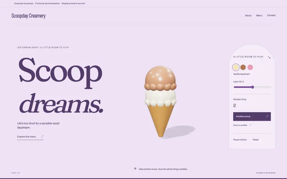 Look 1, Scoopday: sample home page on a computer