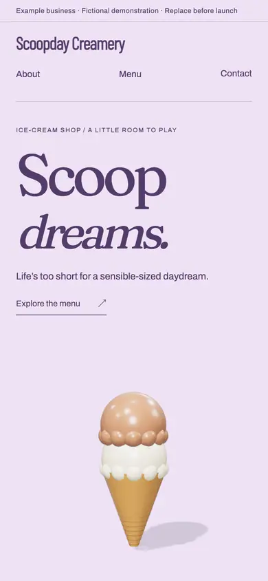 Look 1, Scoopday: sample home page on a phone