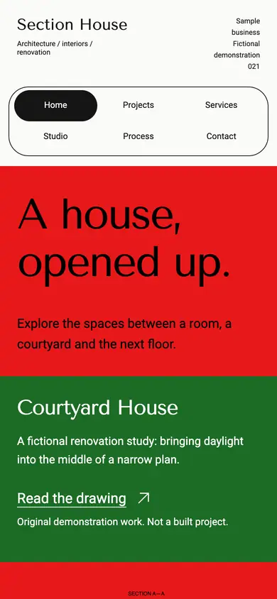 Look 1, Section House: sample home page on a phone