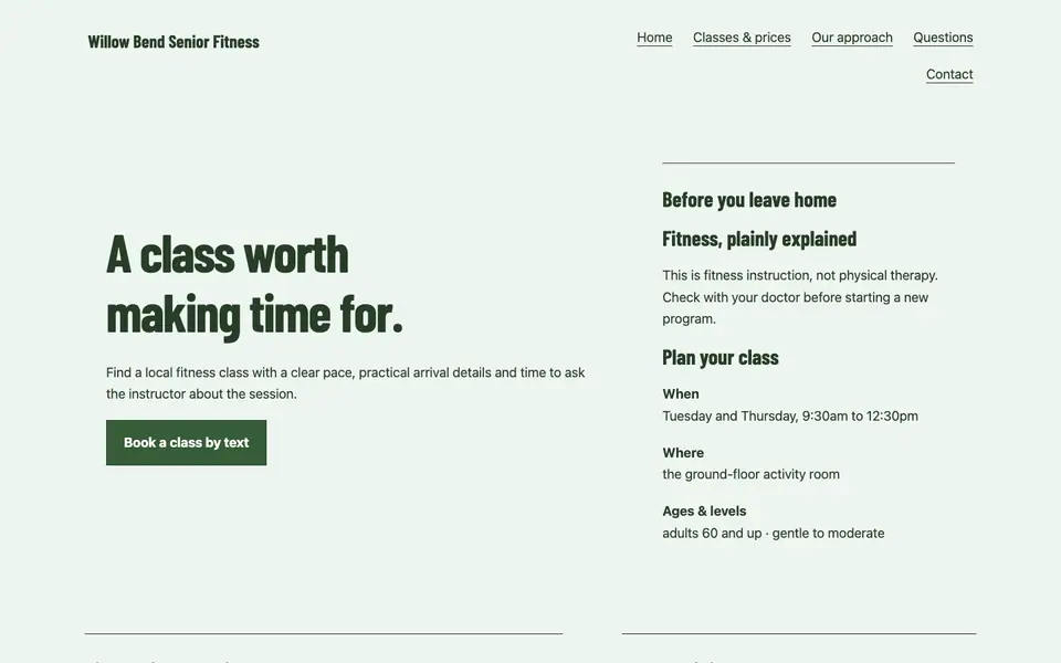 Look 1, Arrival comes first: sample home page on a computer