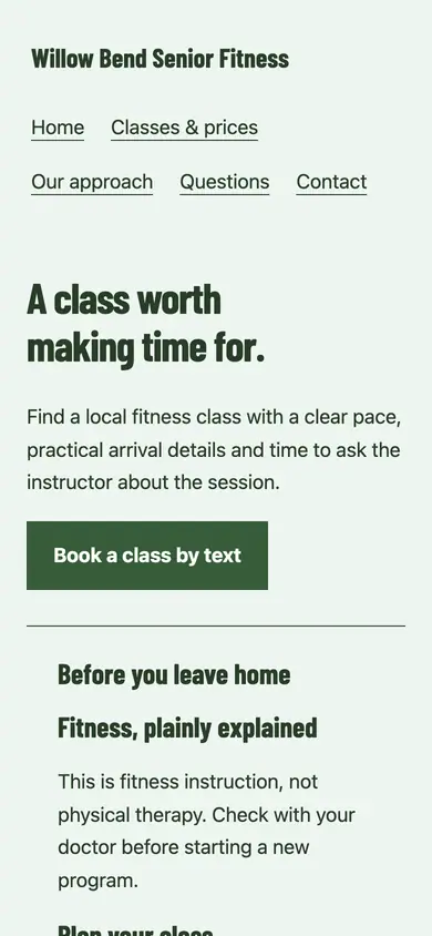 Look 1, Arrival comes first: sample home page on a phone