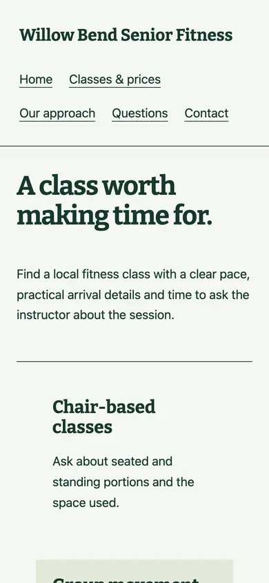 Look 2, Choose your class pace: sample home page on a phone