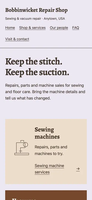 Look 1, Two machine counters: sample home page on a phone