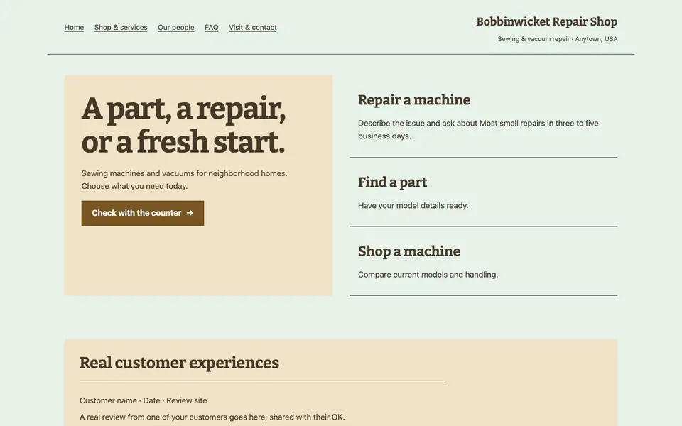 Look 3, Parts and machines directory: sample home page on a computer