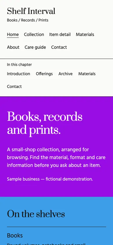 Look 1, Shelf Interval: sample home page on a phone