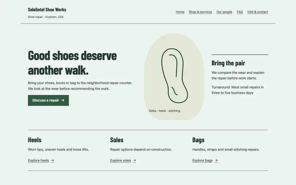 Look 1, The sole counter: sample home page on a computer