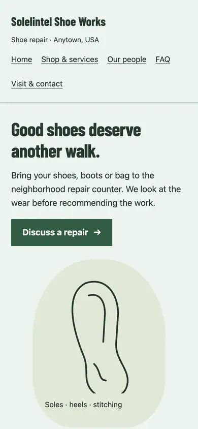 Look 1, The sole counter: sample home page on a phone