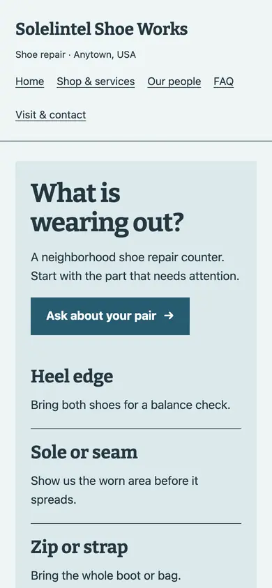 Look 2, Repair claim desk: sample home page on a phone