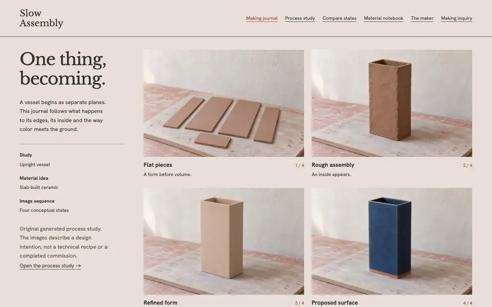 Look 1, Slow Assembly: sample home page on a computer