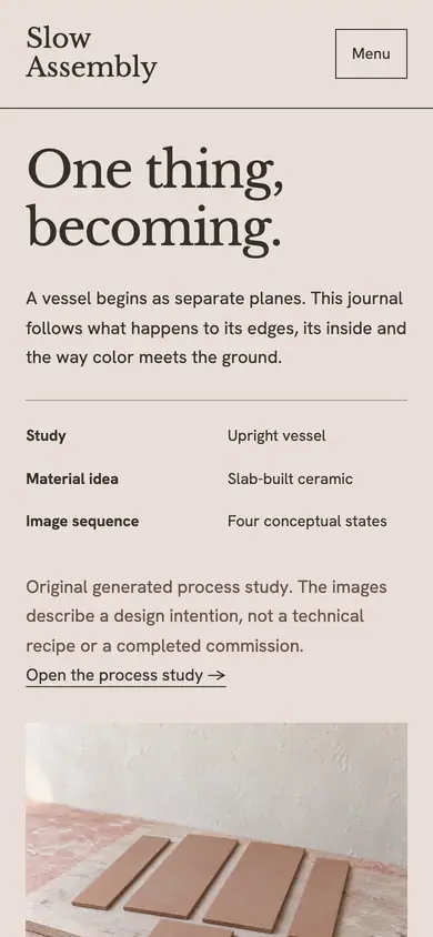 Look 1, Slow Assembly: sample home page on a phone