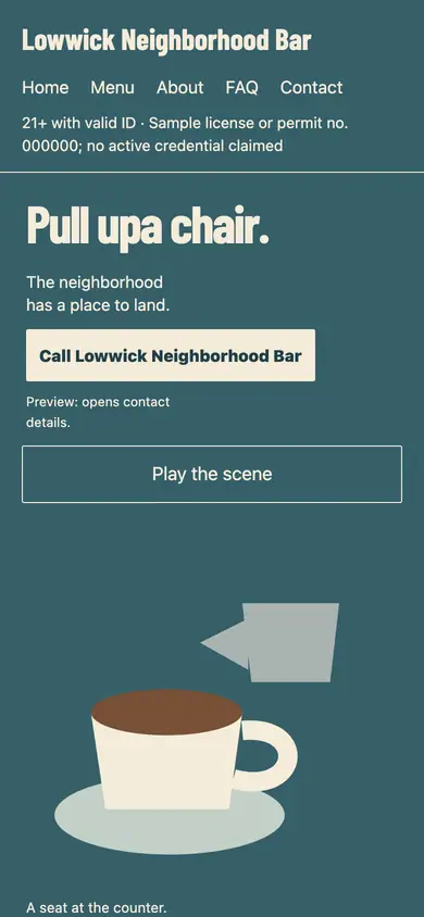 Look 1, Slow Pour: sample home page on a phone