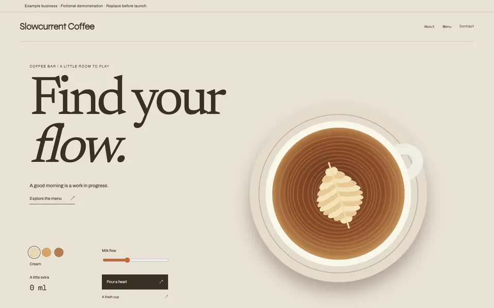 Look 1, Slowcurrent: sample home page on a computer