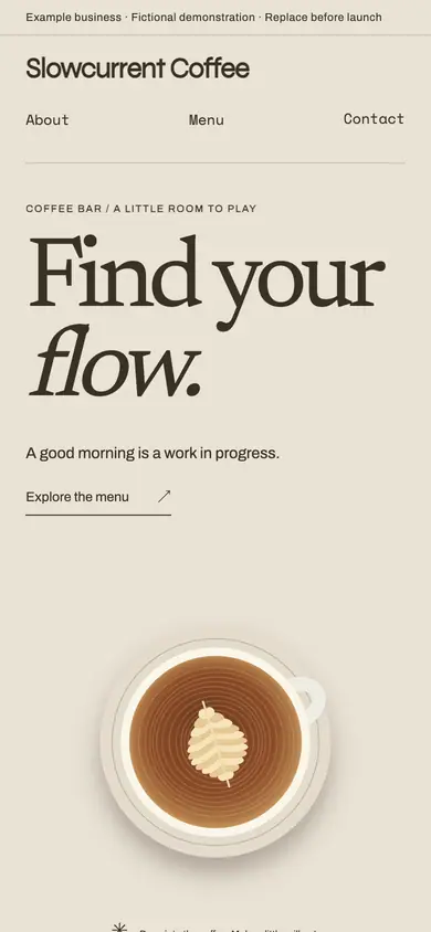 Look 1, Slowcurrent: sample home page on a phone