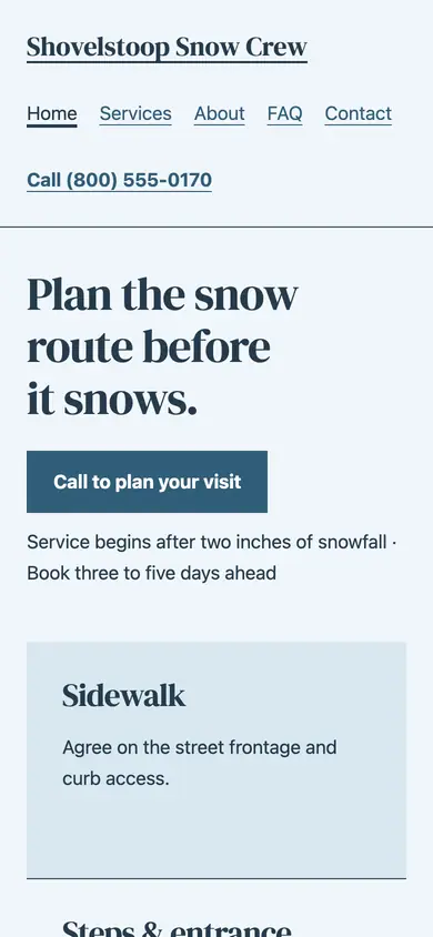 Look 1, The property clearing lanes: sample home page on a phone