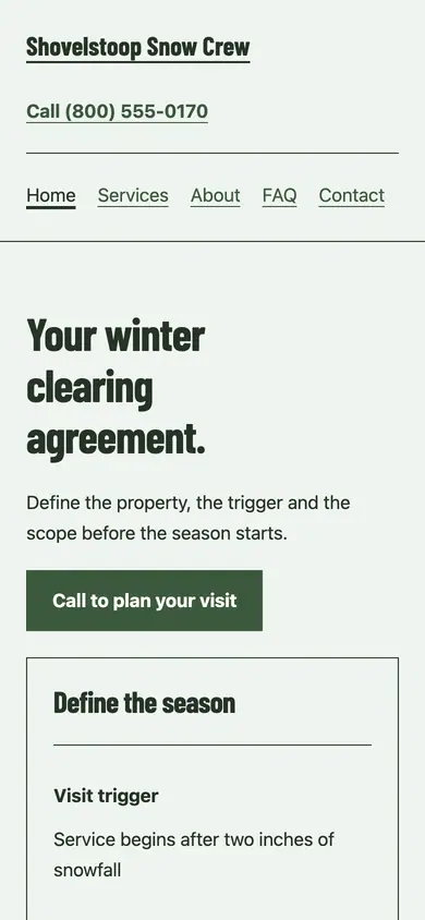 Look 2, The seasonal agreement docket: sample home page on a phone