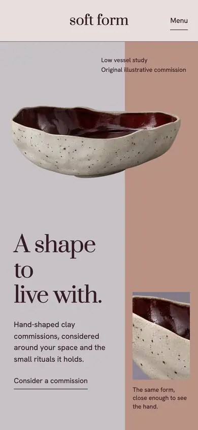 Look 1, Soft Form: sample home page on a phone