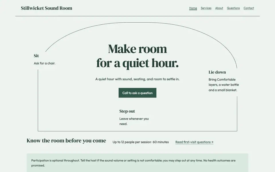 Look 1, Listening room seating: sample home page on a computer